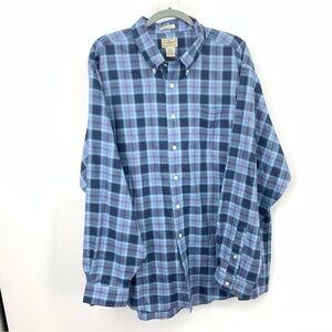 LL‎ Bean Men Size XXL Shirt Button Down Top Blue US Navy Tartan Plaid Cotton